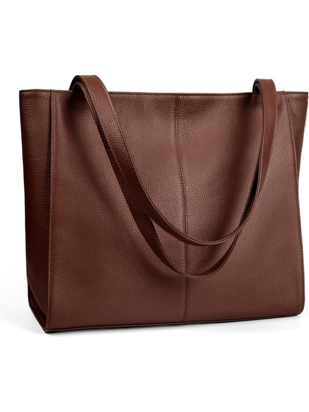 Women Coffee Leather Shoulder Satchel Laptop Compartment Bag